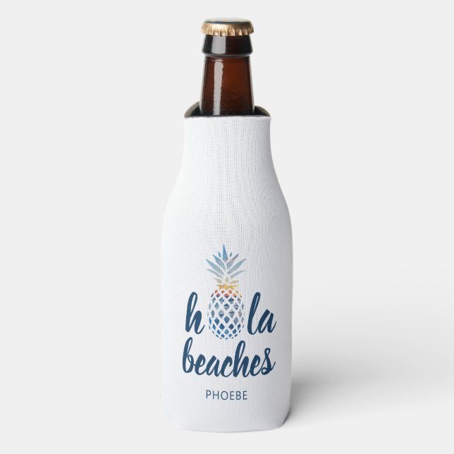 Pineapple Seaside Beach Vacation Custom Bottle Cooler (Bottle Front)