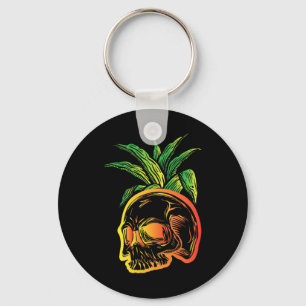 Pineapple Skull Aloha Beaches Hawaiian Goth Scary Key Ring