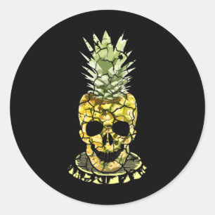 Pineapple Skull Aloha Beaches Hawaiian Goth Skater Classic Round Sticker