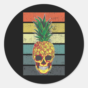 Pineapple Skull Aloha Beaches Hawaiian Hawaii Skel Classic Round Sticker