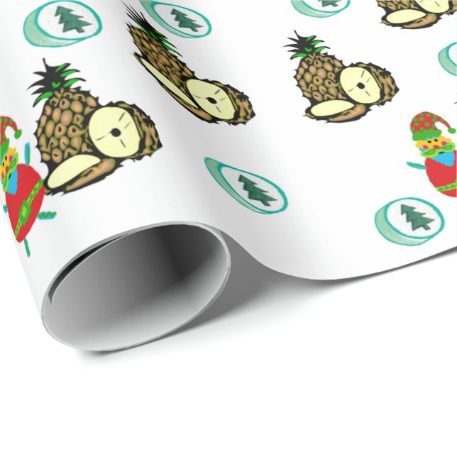 Pineapple, Snowman Christmas Trees Wrapping Paper (Roll Corner)