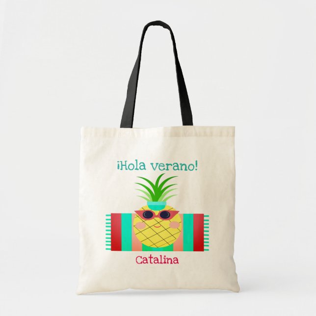 Pineapple Spanish Summer “Hola verano"  Tote Bag (Front)