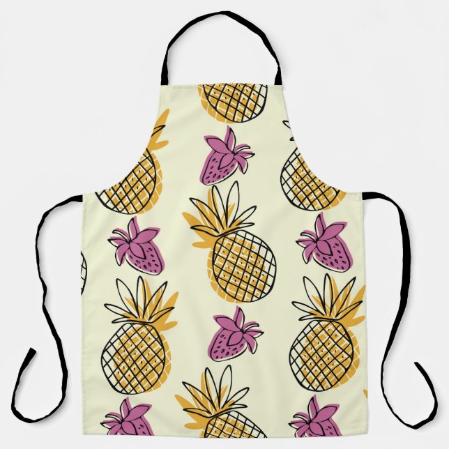 Pineapple, strawberry vintage textile design. apron (Front)