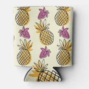 Pineapple, strawberry vintage textile design. can cooler