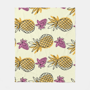Pineapple, strawberry vintage textile design. fleece blanket