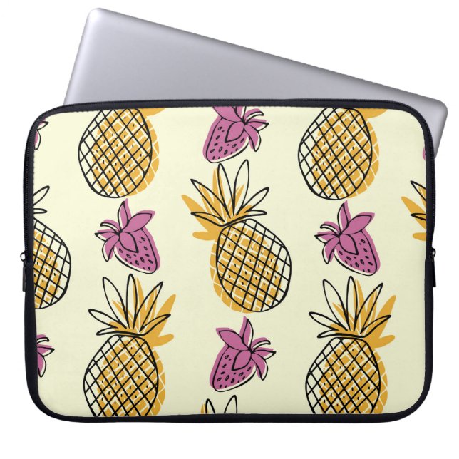 Pineapple, strawberry vintage textile design. laptop sleeve (Front)