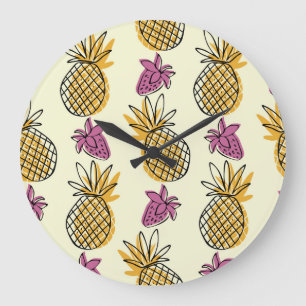 Pineapple, strawberry vintage textile design. large clock