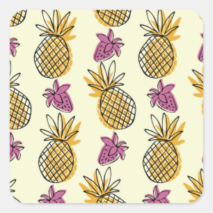 Pineapple, strawberry vintage textile design. square sticker