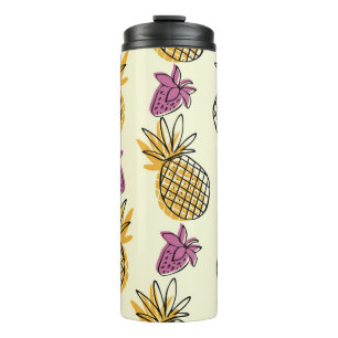 Pineapple, strawberry vintage textile design. thermal tumbler