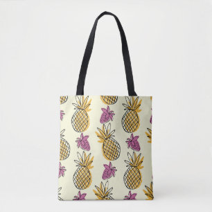 Pineapple, strawberry vintage textile design. tote bag