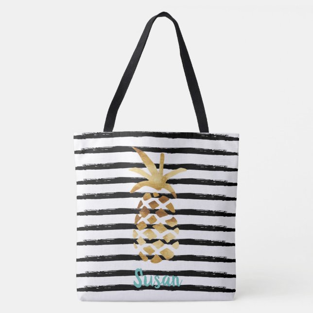 Pineapple & Stripes Tote - Customize with Name (Front)