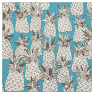 pineapple summer blue fabric