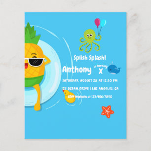 Pineapple Summer Splish Splash Birthday Party Flyer