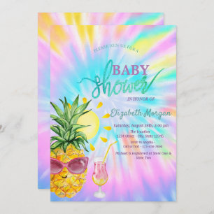 Pineapple,Sun,Cocktail Tie Dye Baby Shower Invitation