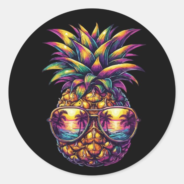 Pineapple Sunglasses Aloha Beaches Hawaii Classic Round Sticker (Front)