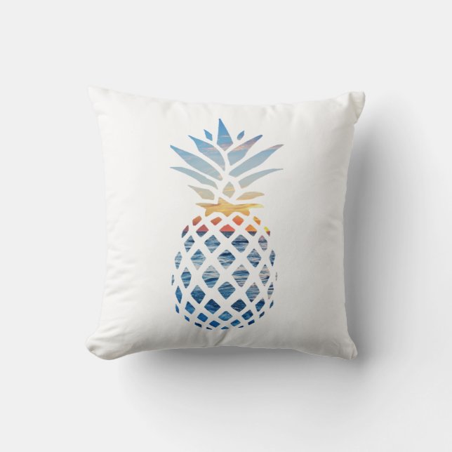 Pineapple Sunset and Blue Ocean Waves Cushion (Front)