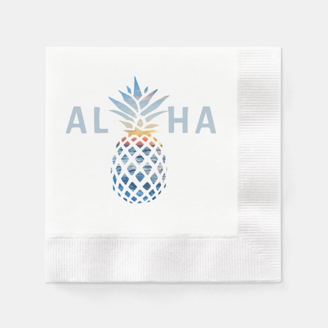 Pineapple Sunset and Blue Ocean Waves Napkin (Front)
