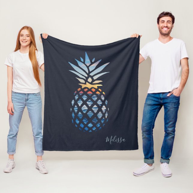 Pineapple Sunset Seaview Elegant Graphic Fleece Blanket (In Situ)