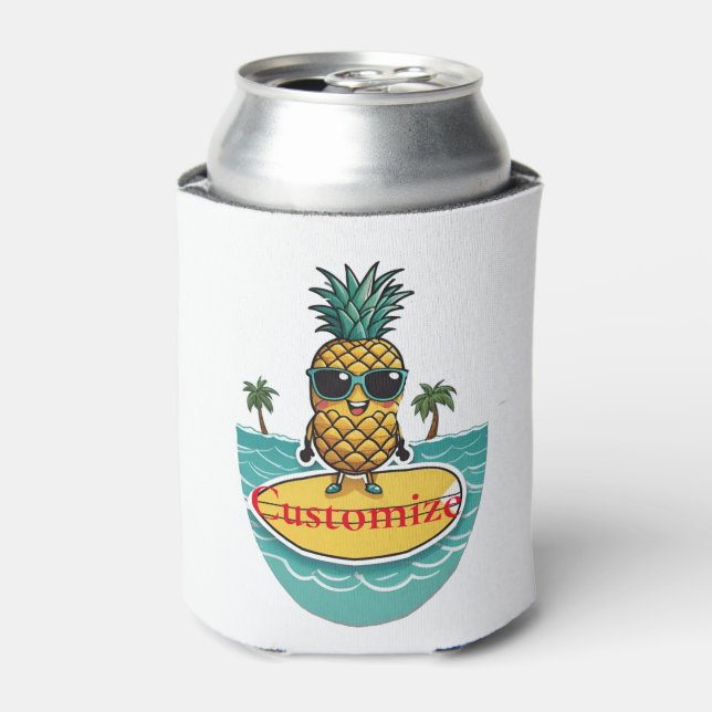 Pineapple Surfer Rides A Wave Thunder_Cove  Can Cooler (Can Front)