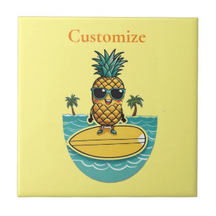 Pineapple Surfer Rides A Wave Thunder_Cove  Ceramic Tile
