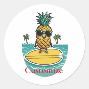Pineapple Surfer Rides A Wave Thunder_Cove Classic Round Sticker