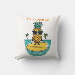 Pineapple Surfer Rides A Wave Thunder_Cove  Cushion