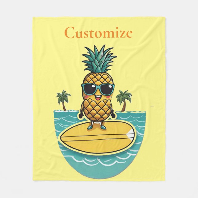 Pineapple Surfer Rides A Wave Thunder_Cove  Fleece Blanket (Front)