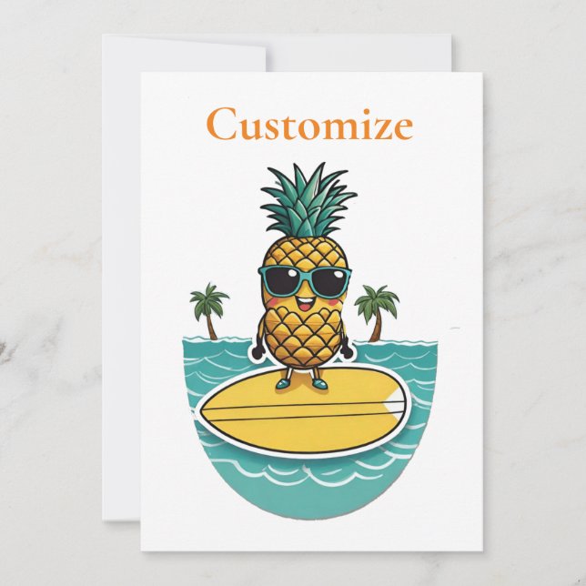 Pineapple Surfer Rides A Wave Thunder_Cove  Invitation (Front)