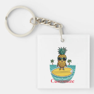 Pineapple Surfer Rides A Wave Thunder_Cove Key Ring