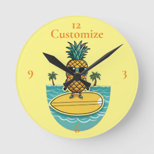 Pineapple Surfer Rides A Wave Thunder_Cove  Round Clock