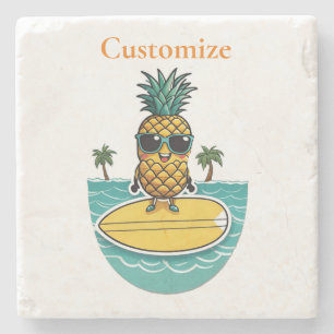 Pineapple Surfer Rides A Wave Thunder_Cove Stone Coaster