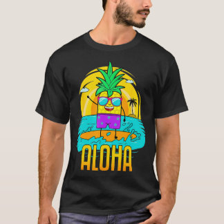 Pineapple Surfing Aloha Beach Hawaiian Kids Funny T-Shirt