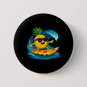 Pineapple Surfing Pizza Slice Funny Summer Tropica 6 Cm Round Badge