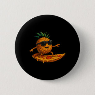 Pineapple Surfing Pizza Slice Funny Summer Tropica 6 Cm Round Badge