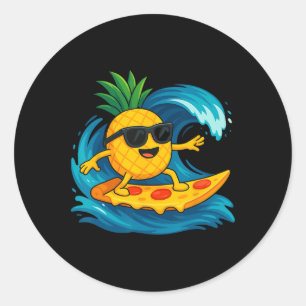 Pineapple Surfing Pizza Slice Funny Summer Tropica Classic Round Sticker