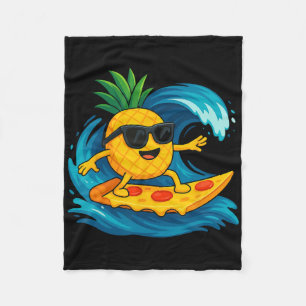 Pineapple Surfing Pizza Slice Funny Summer Tropica Fleece Blanket