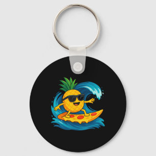 Pineapple Surfing Pizza Slice Funny Summer Tropica Key Ring