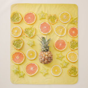 Pineapple surrounded by citrus fruits sherpa blanket