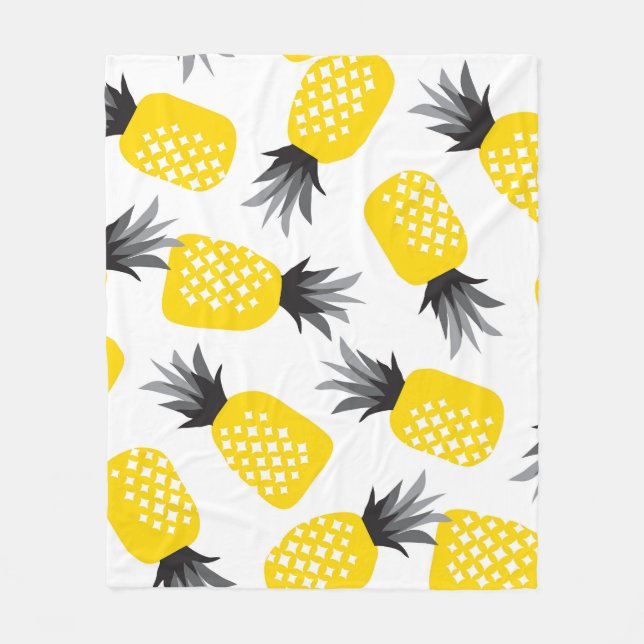 Pineapple Texture, Vintage Summer Pattern. Fleece Blanket (Front)