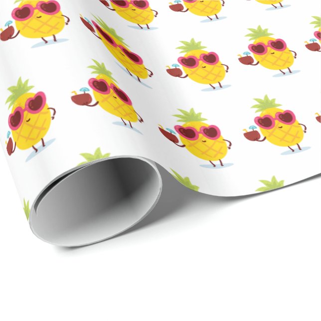 Pineapple Tiki Luau Gift Wrap Paper Tropical (Roll Corner)