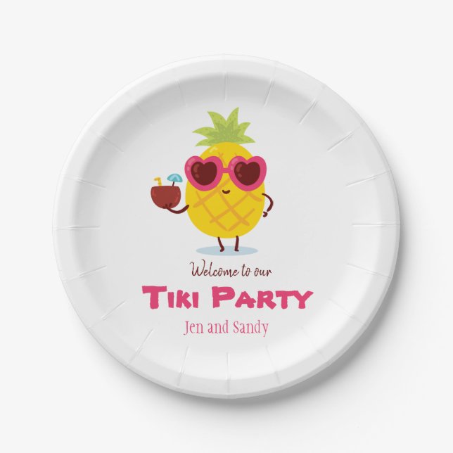 Pineapple Tiki Party Luau Paper Plate (Front)