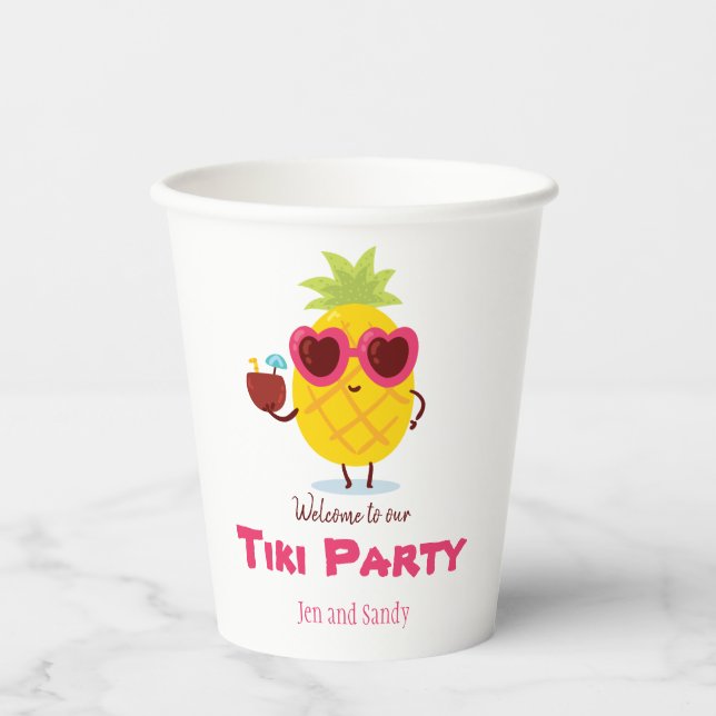 Pineapple Tiki Party Personalised Paper Cups Luau (Front)