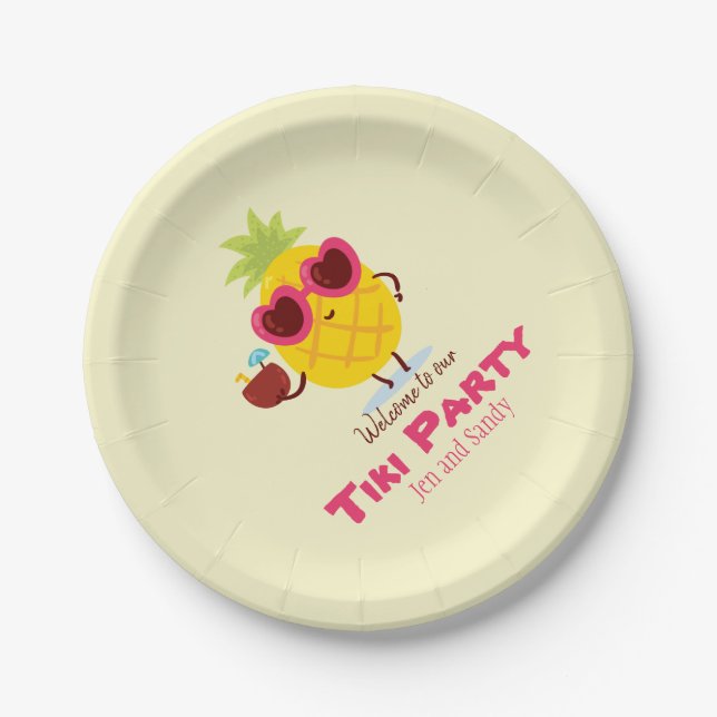 Pineapple Tiki Party Personalised Paper Plate Luau (Front)