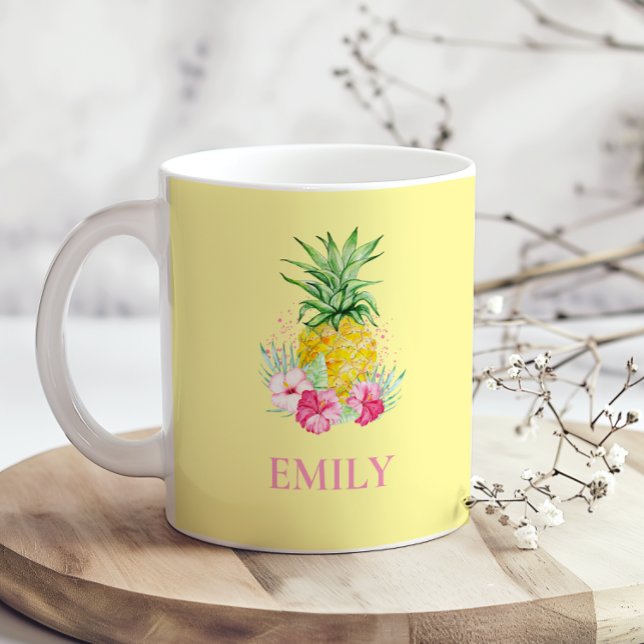 Pineapple Tropical Aloha Hawaii Personalised Name Coffee Mug (Creator Uploaded)