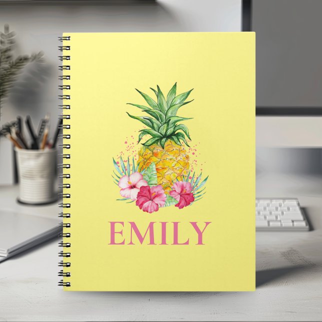 Pineapple Tropical Aloha Hawaii Personalised Name Notebook (Creator Uploaded)