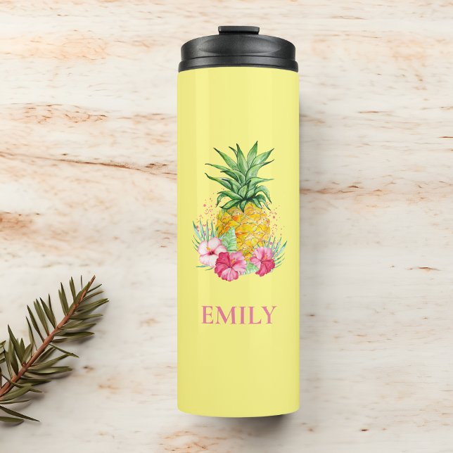 Pineapple Tropical Aloha Hawaii Personalised Name Thermal Tumbler (Creator Uploaded)