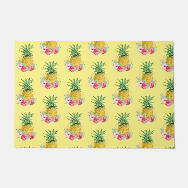 Pineapple Tropical Aloha Hawaii Summer Yellow Doormat (Front)