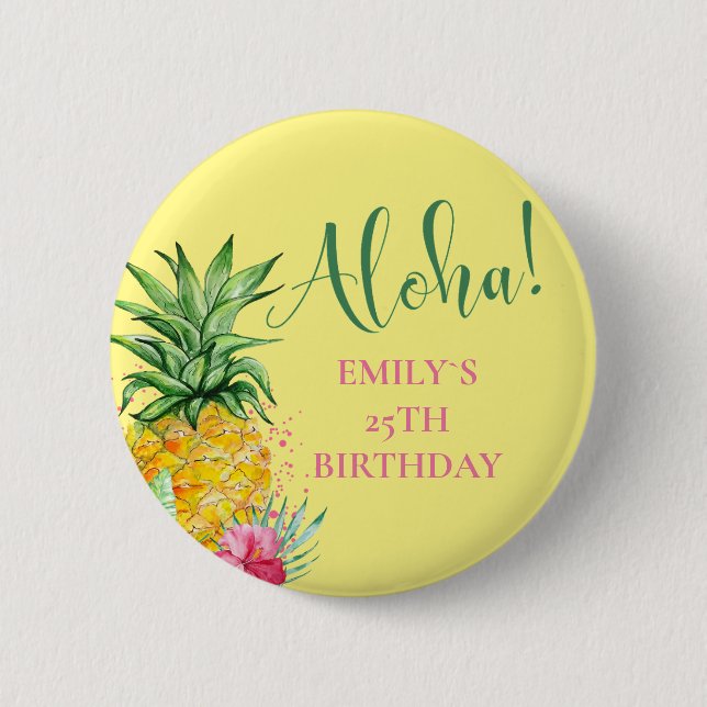 Pineapple Tropical Aloha Party Hawaii Birthday 6 Cm Round Badge (Front)