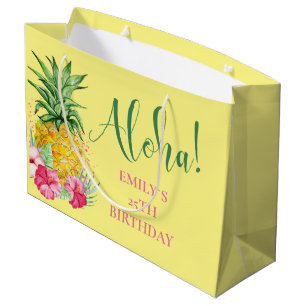 Pineapple Tropical Aloha Party Hawaii Birthday Large Gift Bag