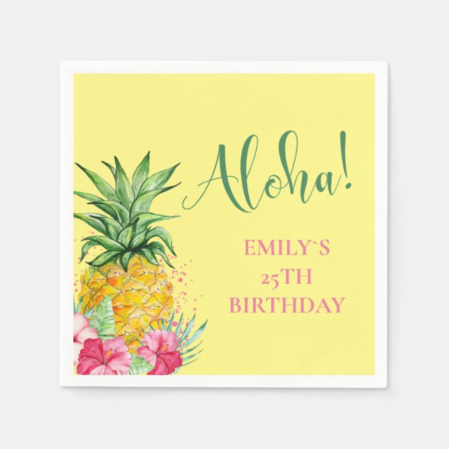 Pineapple Tropical Aloha Party Hawaii Birthday Napkin (Front)
